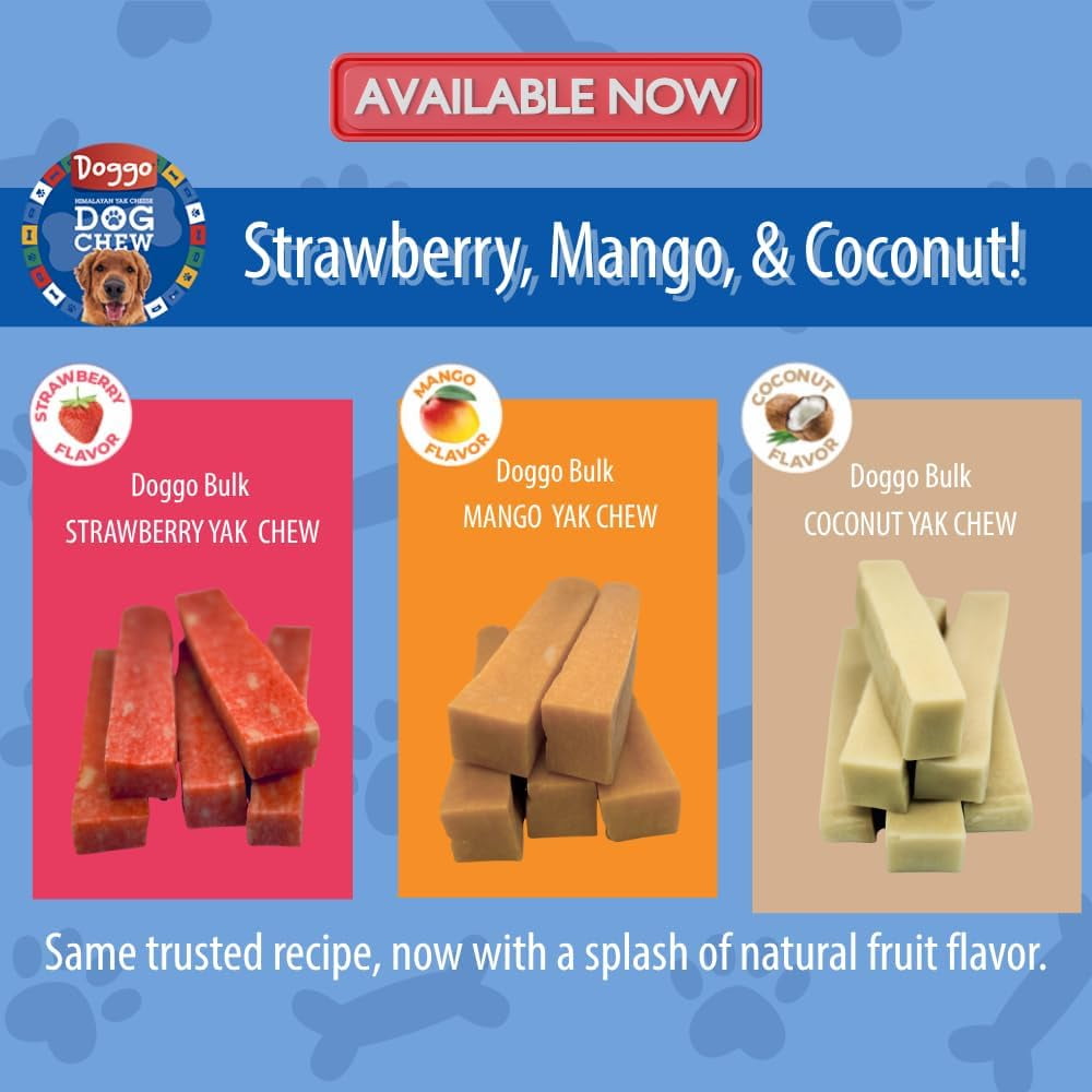 Doggo Dog Chew Shelf-Stable Natural Coconut Flavor Yak Chews for Dogs, Long-Lasting, Large, 5 Pound, 23 Pieces