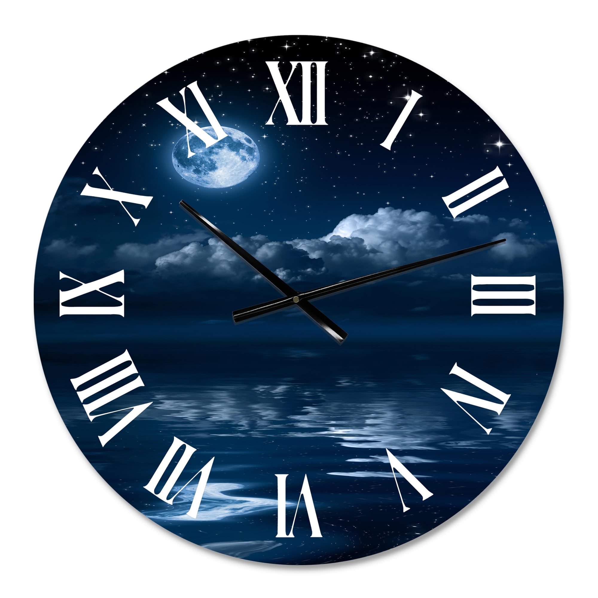 Designart 'Full Moon In Cloudy Night Sky I' Nautical & Coastal Wall Clock
