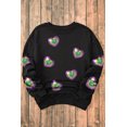 thumbnail image 5 of Women's Black Mardi Gras Heart Print Crew Neck Sweatshirt - Casual & Comfortable | [ZhiHiMeRi] | (US 20-22)2XL, 5 of 5