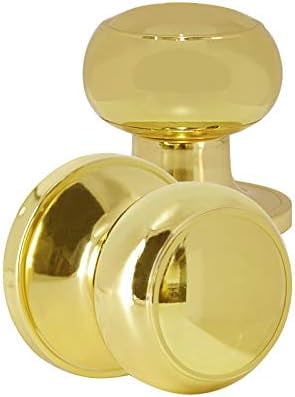 Keyless Flat Ball Door Knob, Non-Locking Passage Door Hardware in Polished Brass for Closet, Hallway & Passage Handle, 1 Pack
