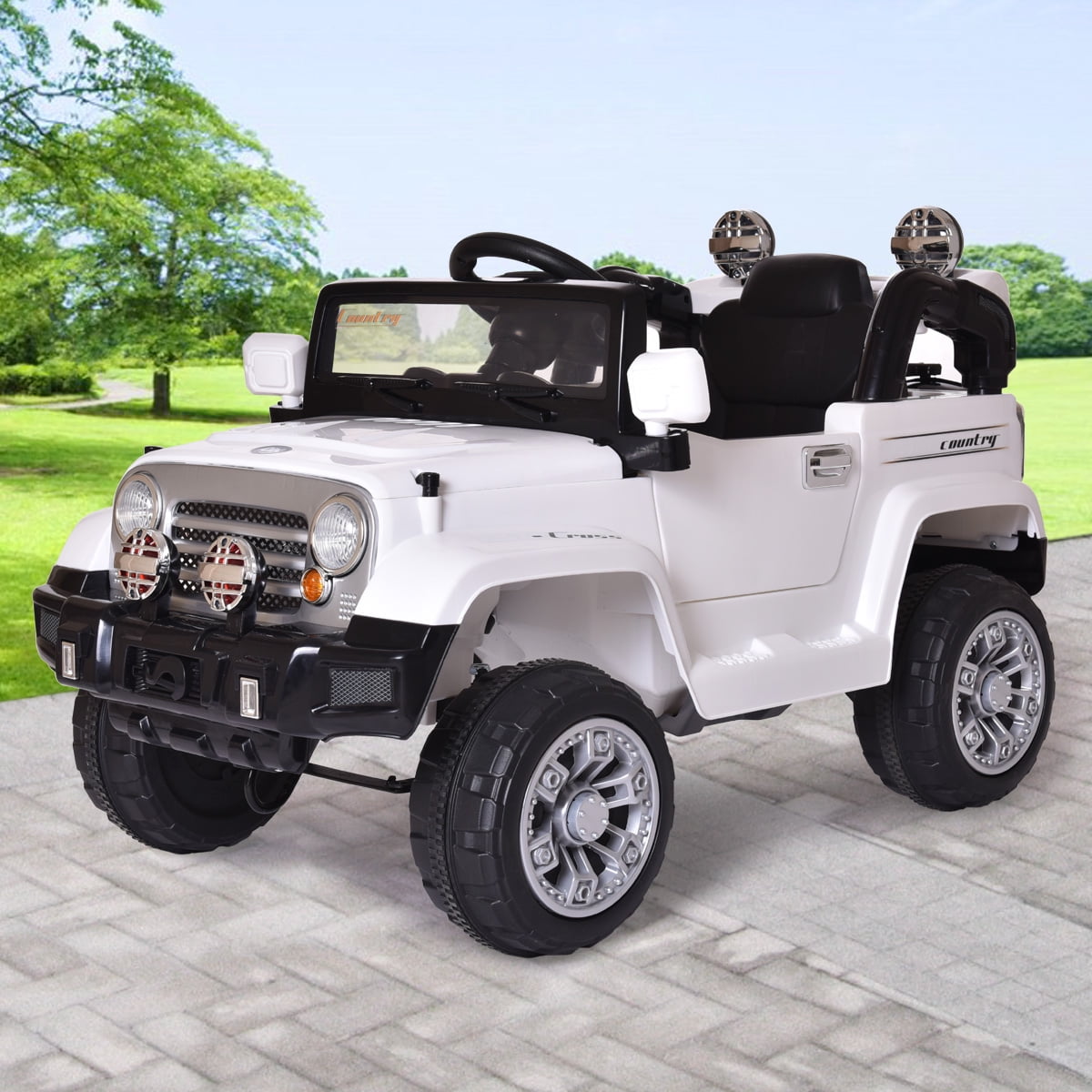 White Electric Kids Ride on Jeep Car Battery Powered With Remote Control MP3 