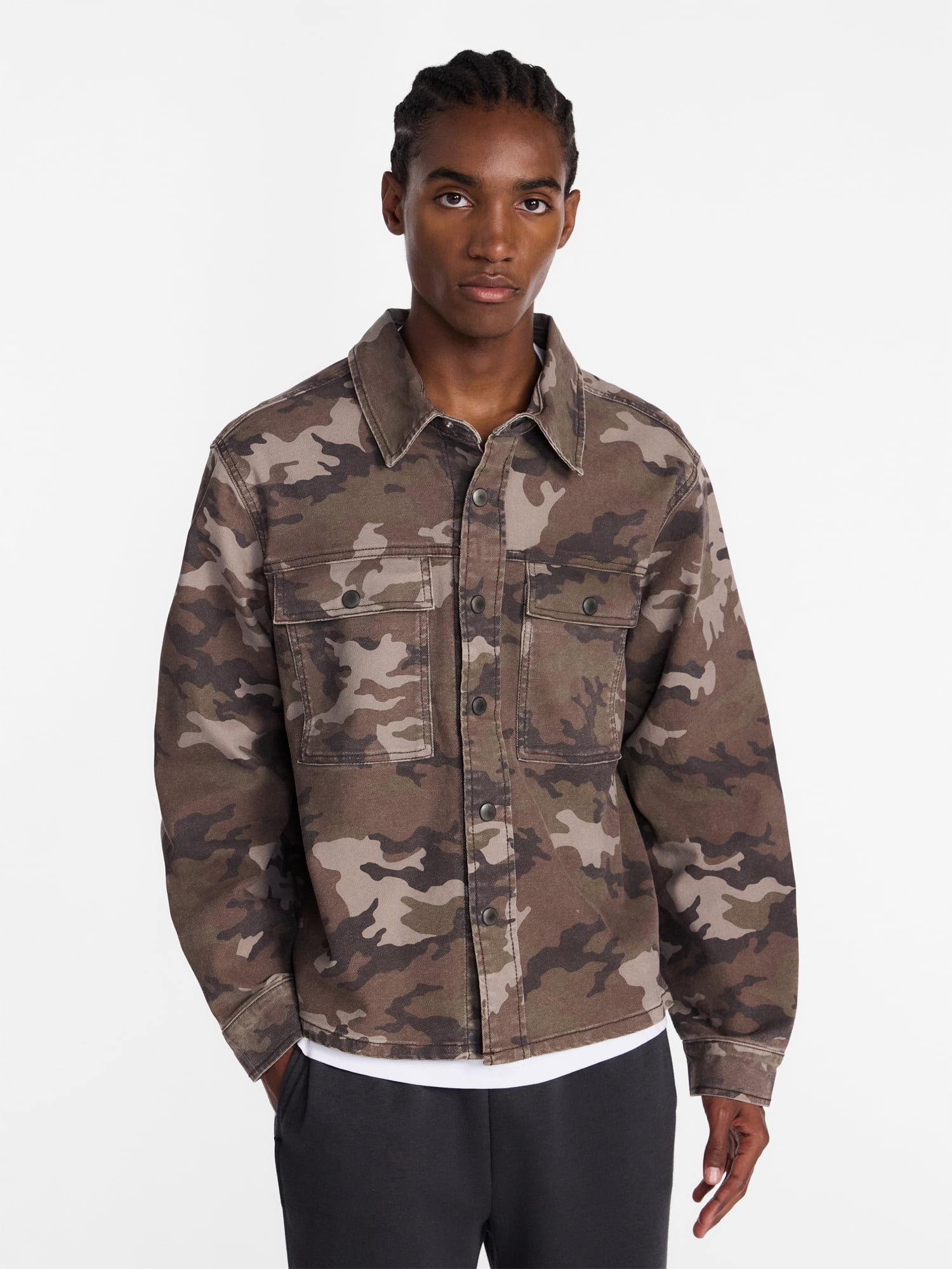 No Boundaries Denim Shacket with Long Sleeves, Men's XS-4XLT