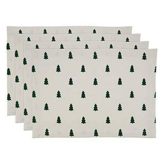 Fennco Styles Christmas Tree Cotton Table Runner 14" W x 72" L - Ivory Holiday Table Cover for Home Décor, Everyday Use, Banquet, Family Gathering and Special Occasion