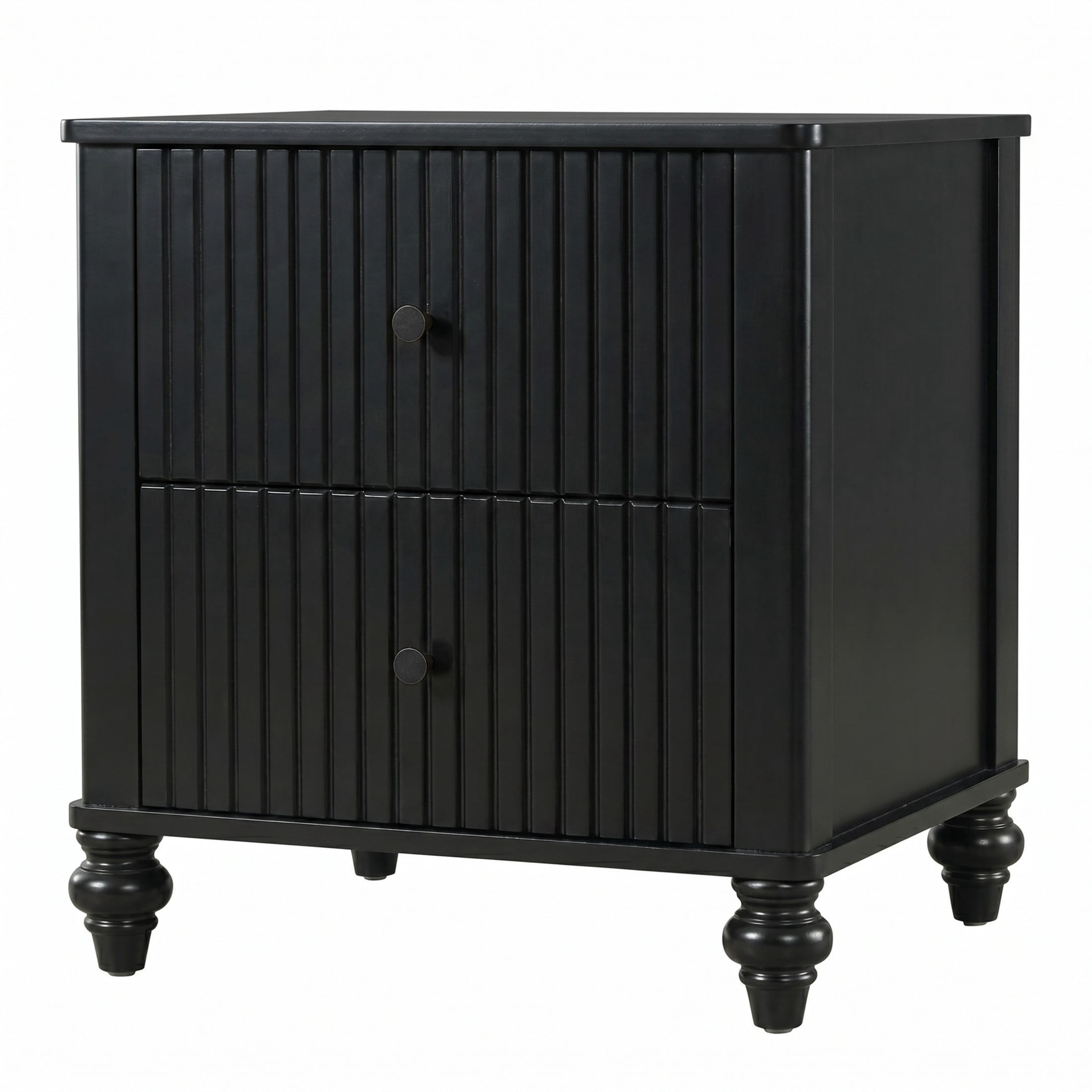 Christopher Knight Home Modern Bedroom Set, Queen Fluted Wood Platform Bed with 2 Nightstands, Black