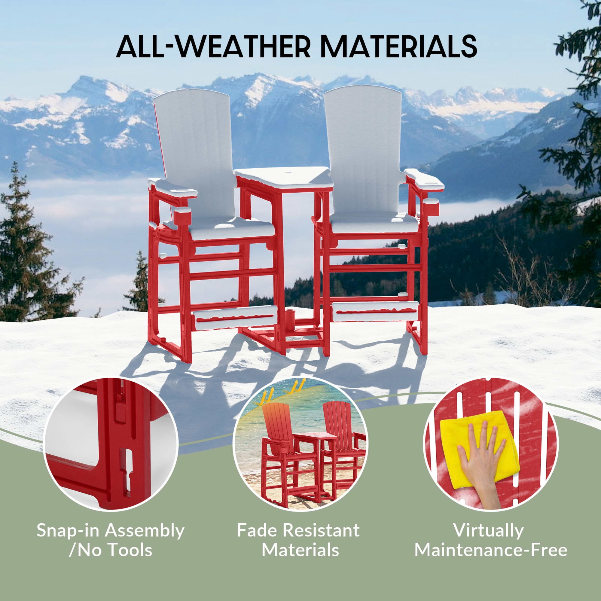 WestinTrends Azura Outdoor Tall Adirondack Chairs With Connecting Table Tray (Set of 2), Red