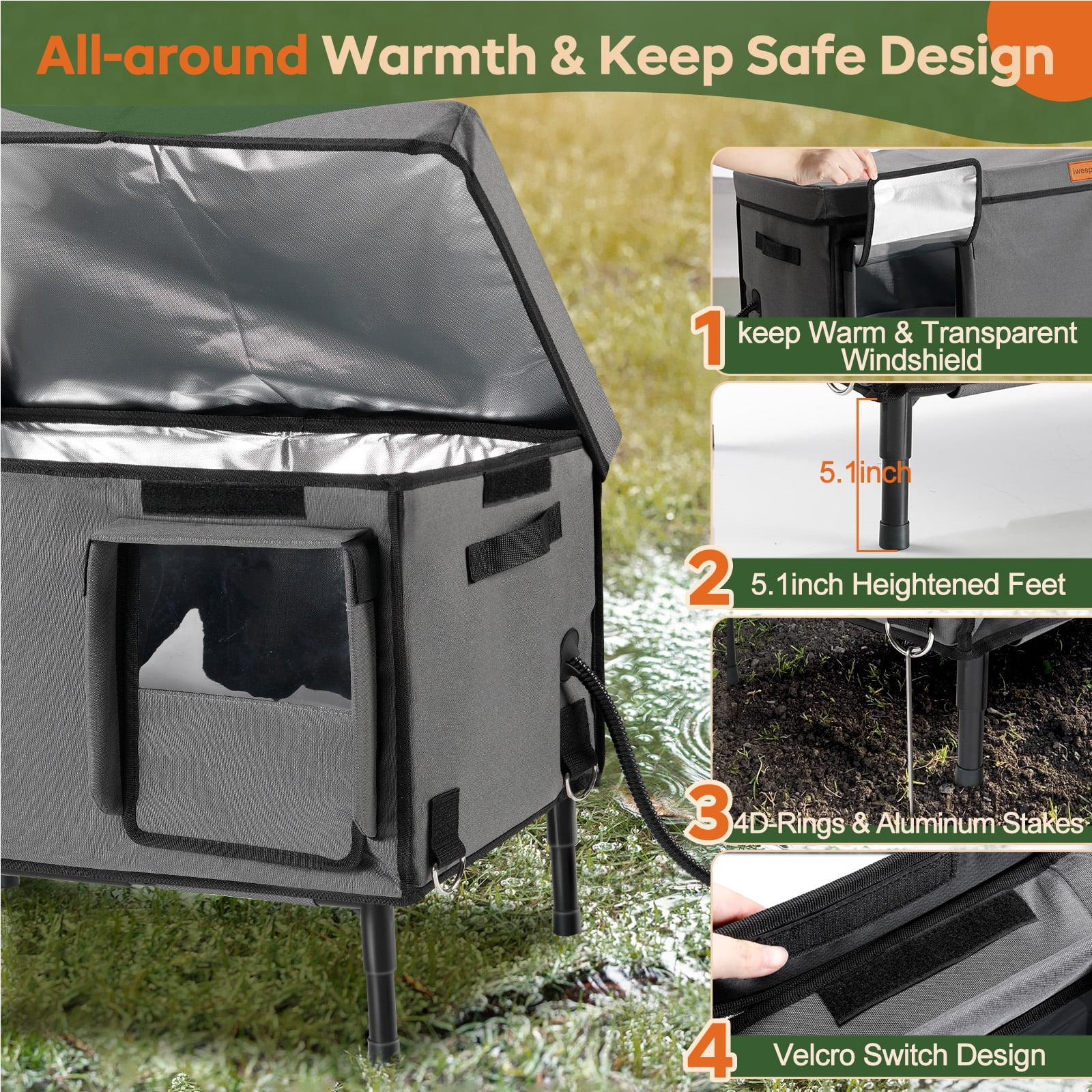 Heated Cat House for Outdoor Cat in Winter, Indestructible 100% Weather Outdoor Cat House, Foil Insulated Pet Shelter for Outside Barn Feral Stray Cat,Medium