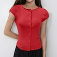 thumbnail image 2 of Ladies Sexy Button Short Sleeve Thread Solid Color Cardigan T Shirt Top, 2 of 2