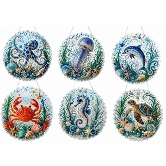 Ocean Pearl Art Diy Hanging Ornament Kit, 5D Acrylic Ocean Theme Pearl Diamond Painting Art Craft, Creative Marine Life Suncatcher Gift for Ocean Lovers