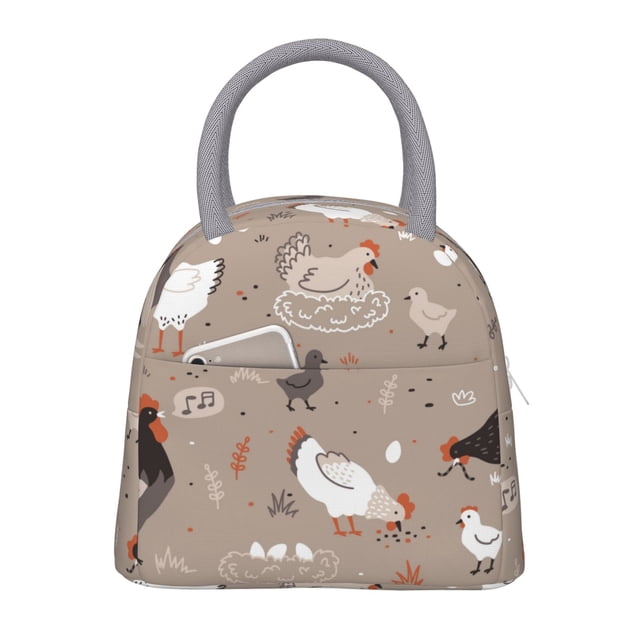 Fotbe Chicken Bolsa de Almuerzo con Estampado, Lonchera Aislada, Contenedor de Comida Reutilizable Tipo Cooler a Prueba de Fugas
