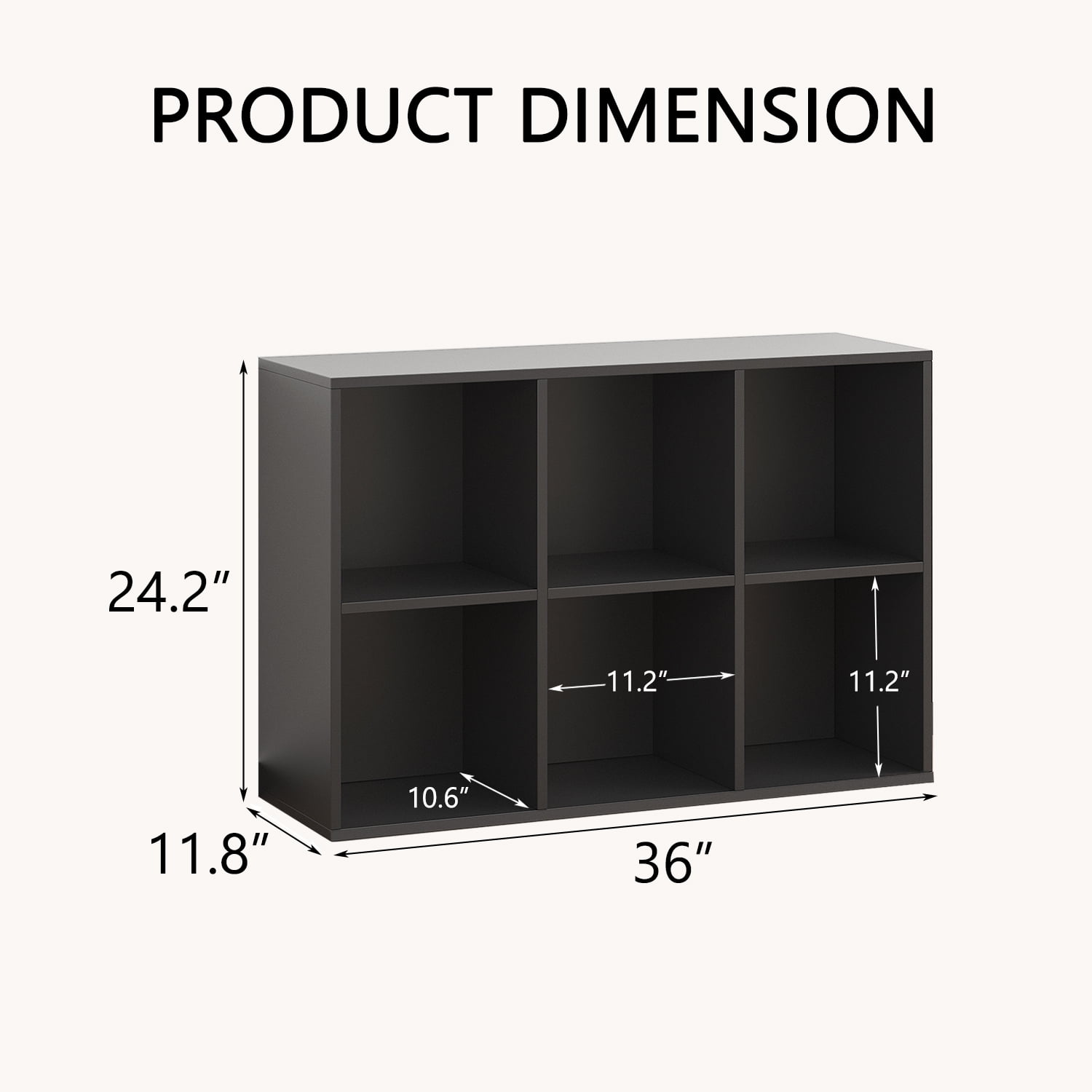 NEWADARA Wooden Black 6 Cube Storage Organizer with Closed Back Panel,Cube Shelf Heavy Duty with Compartments for Living,Display Bookshelf for Adult