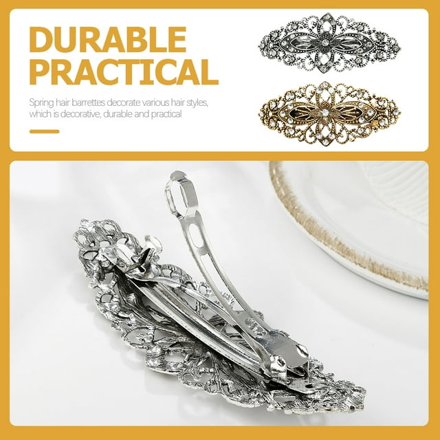 OFFIGAM 2Pcs Assorted Color Flower Hair Accessories Decorative Metal Barrettes for Thick and Thin Hair