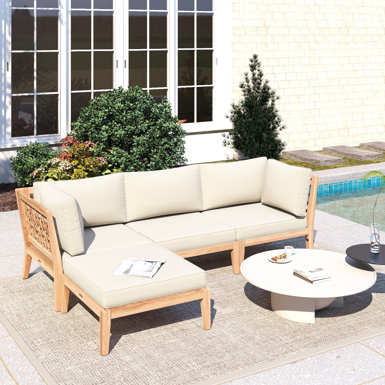 4 inch Outdoor Cushions for Patio Furniture with 5 Pillows, Patio Furniture Cushions,Water-Resistant Outdoor Couch Cushions,4 Seat Sofa Cushions for Outdoor Sectional,Cream White