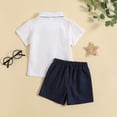 thumbnail image 6 of Boys Summer Suit Short Sleeved White Shirt With Bow Tie Navy Blue Shorts Performance Suspender Dress Toddler, 6 of 8