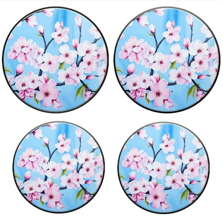 

BaHomeck Electric Stove Burner Covers Set of 4 Round Metal Gas Stove Burner Covers 8 Inch and 10 Inch Kitchen Decor Vibrant Pattern Of Pink Cherry Blossoms On Blue Background