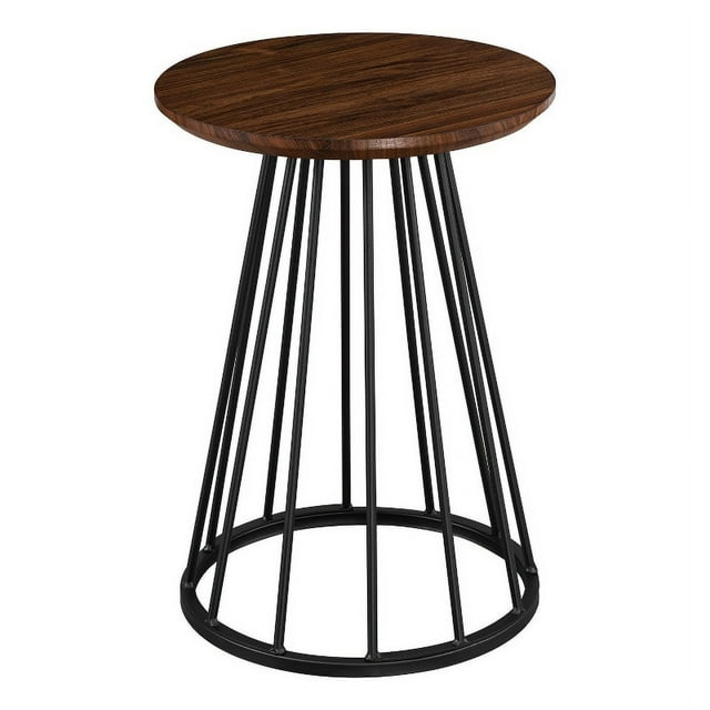 Table d'Appoint en Bois Moderne de 16 Po avec Base en Métal - Noyer Foncé / Noir