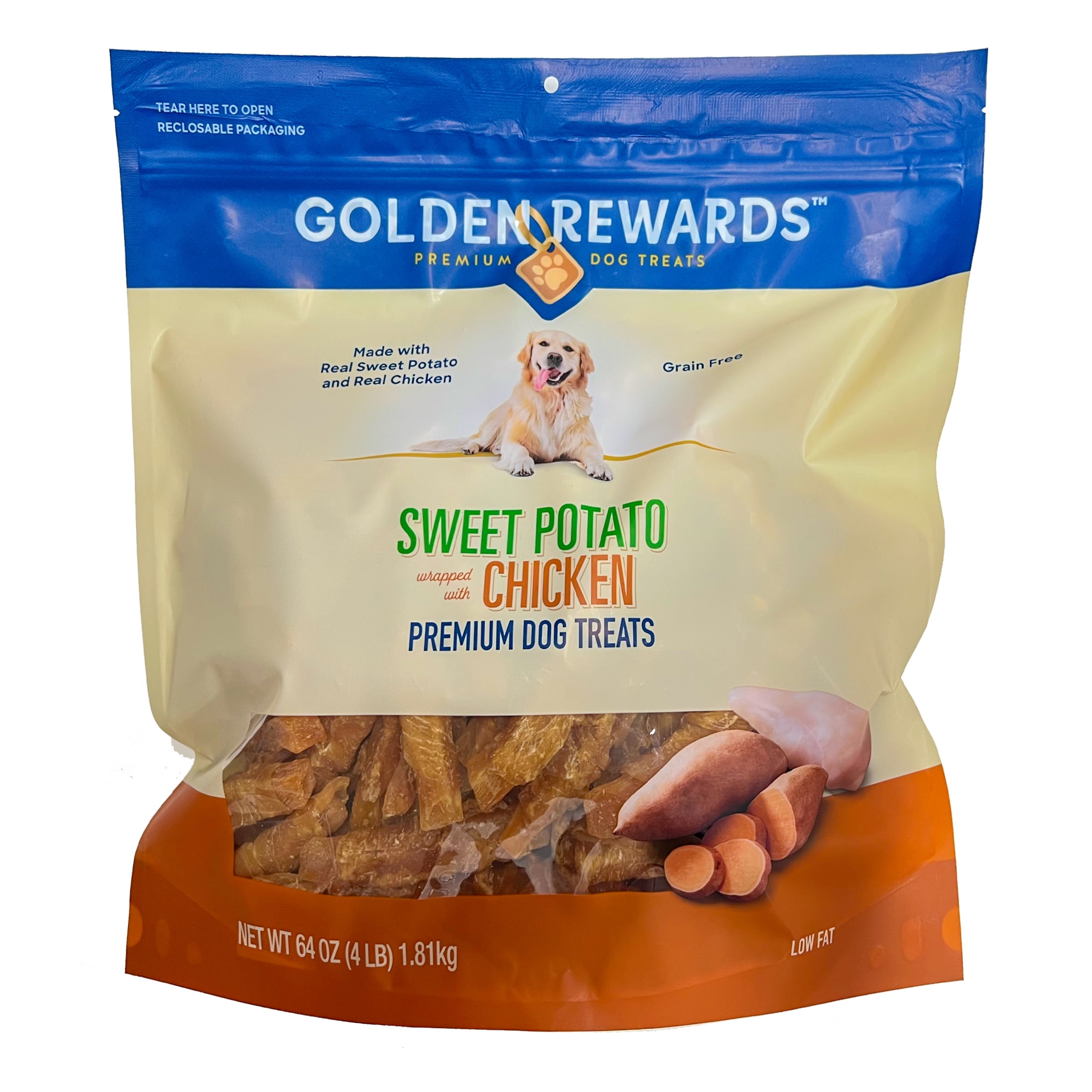 Golden Rewards Gr 64oz Sweet Potato Wrapped with Chicken, Dog Treats, 64oz/bag, Sweet Potato flavor