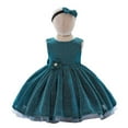 thumbnail image 6 of Odeerbi Girls Birthday Party Dresseses Toddler Net Yarn Embroidery Rhinestone Bowknot Sequins Gown Long Dresses Headband Suit Blue, 6 of 9