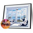 thumbnail image 1 of Cuadros Decorativos 5D Kit DIY Cat By The Window Pintura de diamante de taladro redondo completo (sz1078) Tmvgtek embutido en tela, 1 of 7