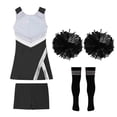 thumbnail image 3 of YONGHS Girls Cheerleading Dance Outfits Sequins Patchwork Dress with Shorts Cheer Leader Costume Set A Black&White 14, 3 of 5