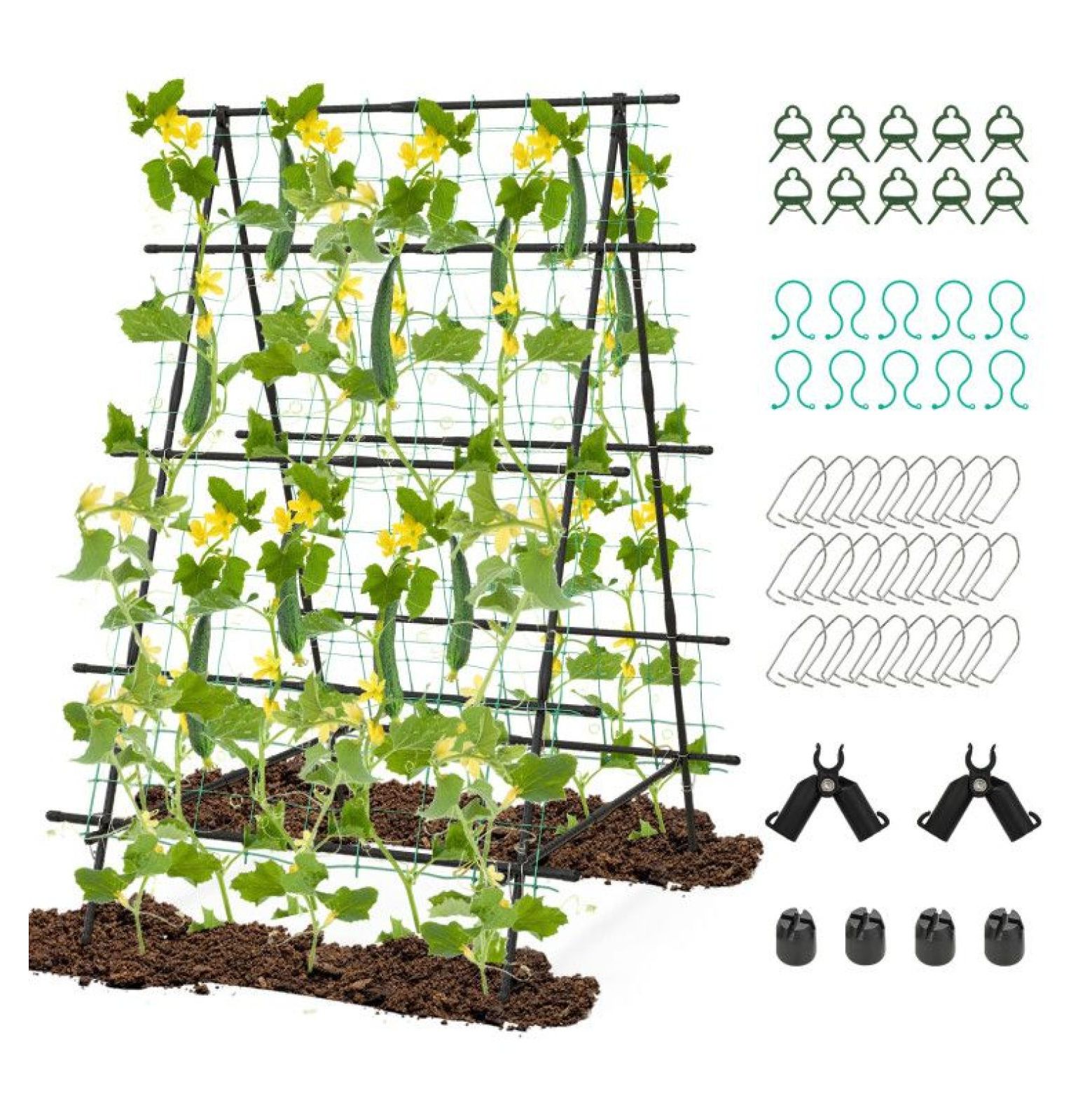 Cucumber Trellis A-Frame, Garden Plant Support with Netting - Climbing Plants, Vegetables & Flowers - Outdoor Durable Metal Trellis