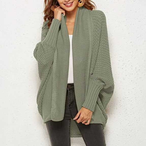 Hauaitttt Women's Winter Bat Sleeved Large Size Knit Cardigan Sweater Coat Womens plus Size Dressy Jacket Knit Cardigan Long Big Sweaters for Women Cardigan Womens Sweater Cardigan Open Front
