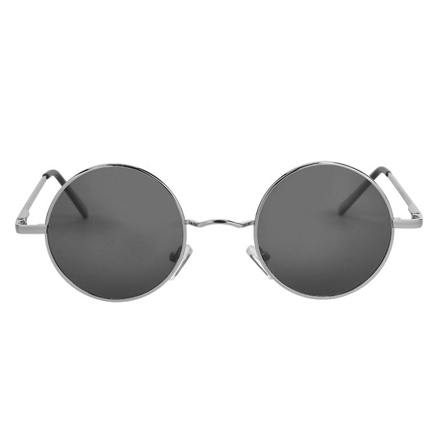 Gafas de sol polarizadas con montura redonda y protección UV unisex, clásicas, de metal, con caja de cremallera para gafas de sol, color gris