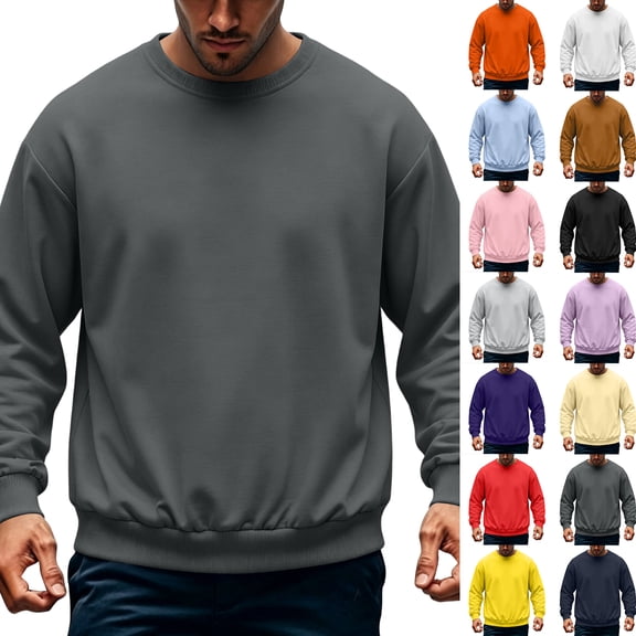 Hearthz Men Crewneck Sweatshirt Solid Color Oversized Fleece Pullover Men Fall Winter Drop Shoulder Mens Pullover Shirts Light Purple XL