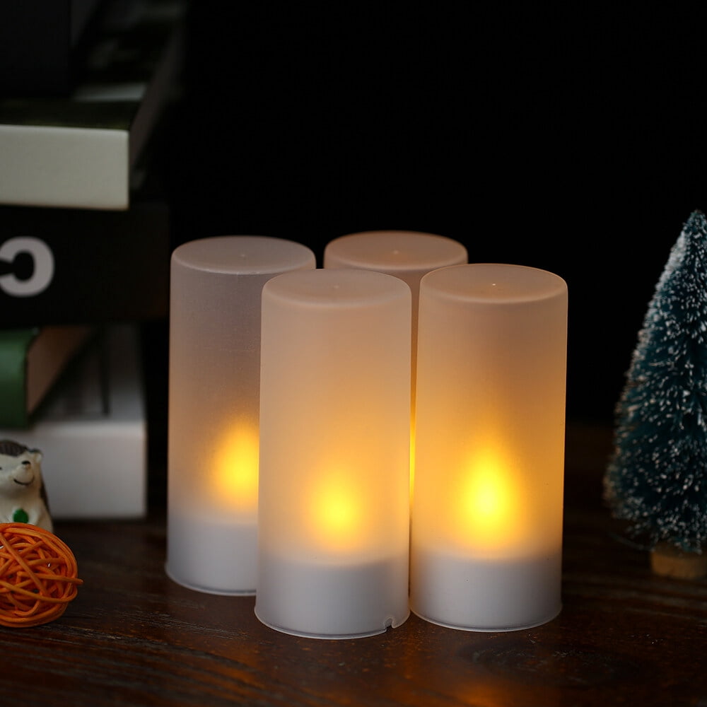 Leyfeng 4pcs/set Rechargeable LED Flickering Flameless Candles Tealight Candles Lights with Frosted Cups Charging Base Yellow Light AC100-240V