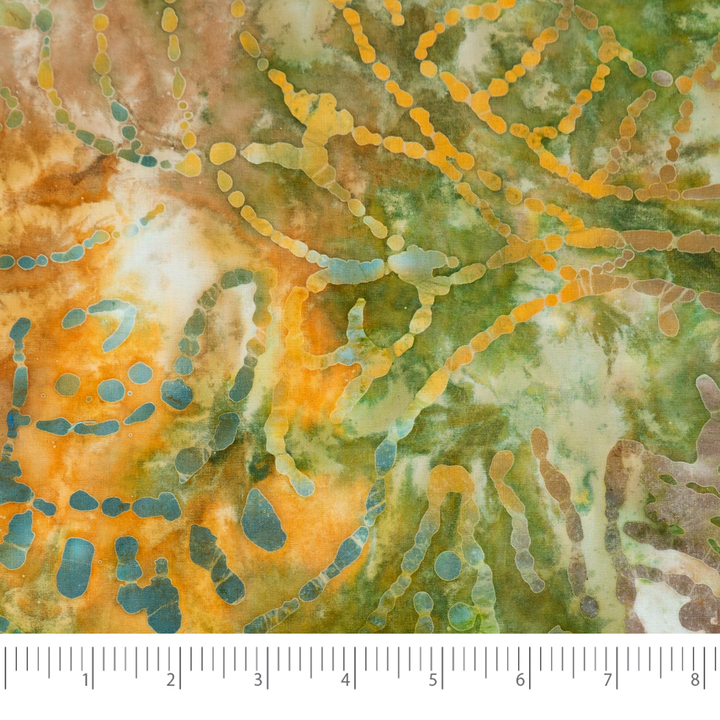 SINGER Fabric Batik 100% Cotton Print Green and Orange Leaves, 42 inch, Cut by the Yard