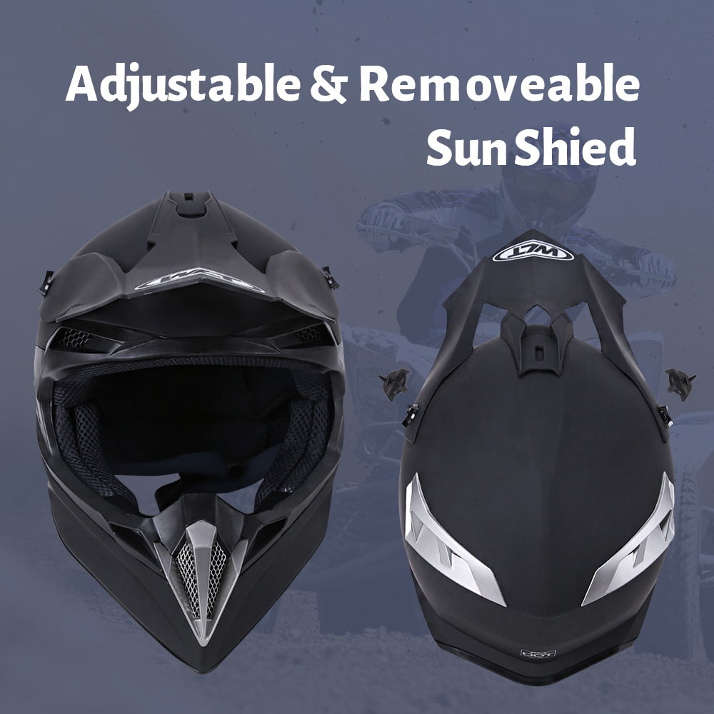 Oumurs DOT Motocross Motorcycle Helmet, Black ABS, Open Face, Unisex Adult with Goggles, Gloves, Mask