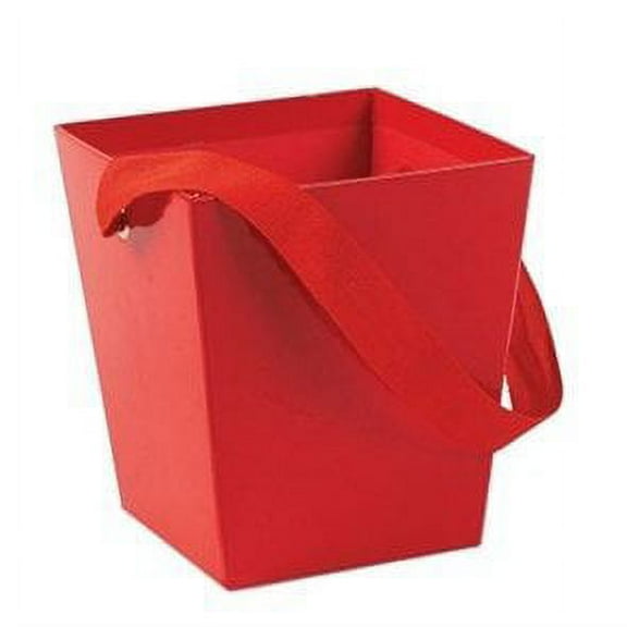 Red Cardboard Bucket W/Ribbon Handle (6 Pcs) - Bulk [Toy]
