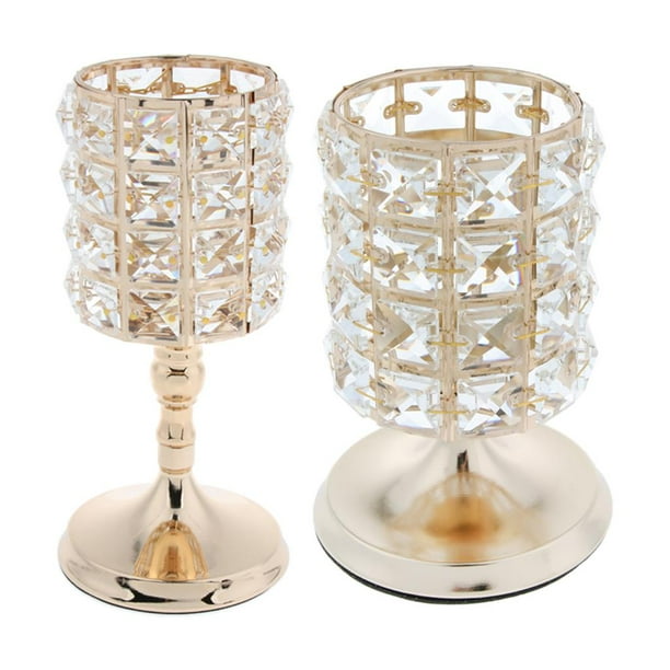 2pcs Gold Crystal Wedding Candle Holder Stand Centerpieces Events Home