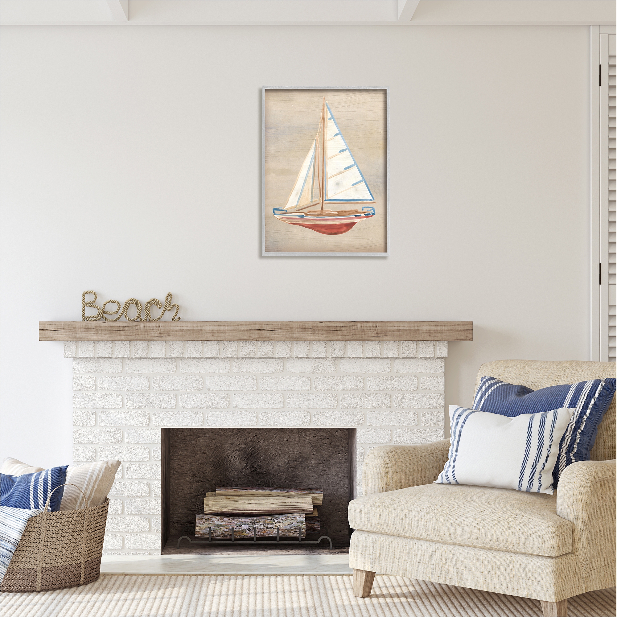 Stupell Industries Rustic Red Boat Transportation Painting Gray Framed Art Print Wall Art, 24 x 30