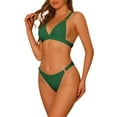 thumbnail image 4 of Women's 2 Piece Triangle Bikini Sets, Ring Adjustable Wide Straps Back Clasp Ribbed Swimwear Bathing Suits Medium Dark Green, 4 of 5