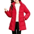thumbnail image 2 of Zedker Fall Winter Mid-Length Hooded Long Sleeve Thermal Womens Puffer Jackets, Comfy Loose Zipper Outerwear Tops with Pockets,Red,L, 2 of 7