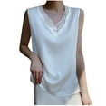 thumbnail image 2 of Htigea Women's Spaghetti Straps V Neck Satin Camisole Cowl Neck Cami Tank Top Silk Camisole Sleeveless Blouses Fall Savings White,L, 2 of 3