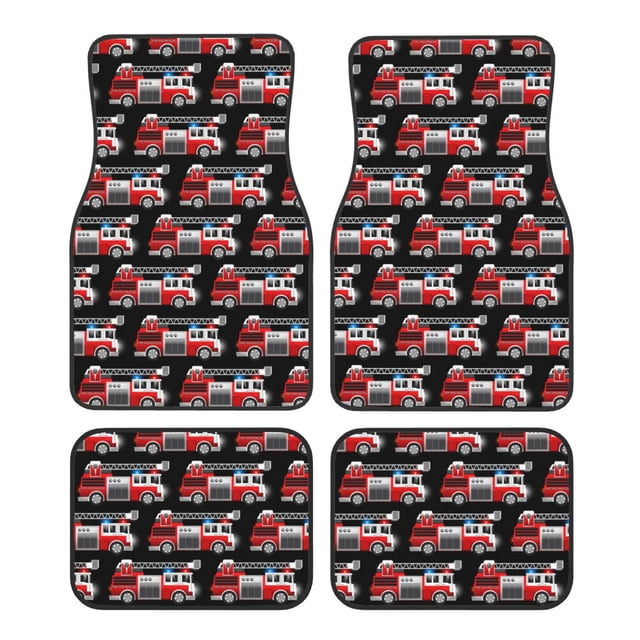 Kdxio Fire and Rescue Truck Print Car Floor Mats Universal SUV Front Rear Floor Foot Mats 4-Piece Full Set with Non-Slip Rubber Backing Car Accessories for Most Cars