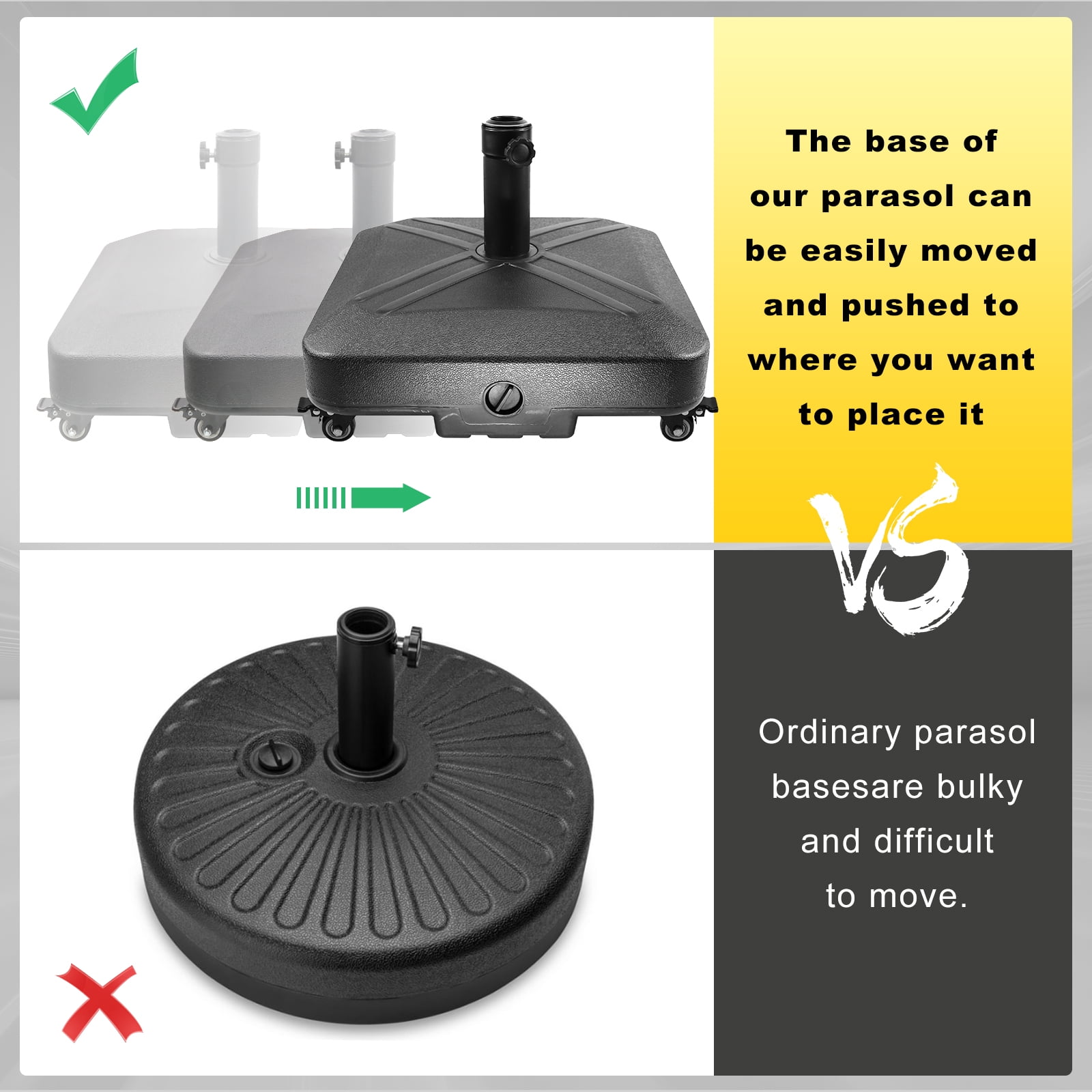 Ryanstar Racing Patio Umbrella Base 125 lb Water and Sand Filled Plastic Moving Heavy Duty Parasol Stand, Outdoor Flagpole Base, Removable Umbrella Base for Patio Garden Pool