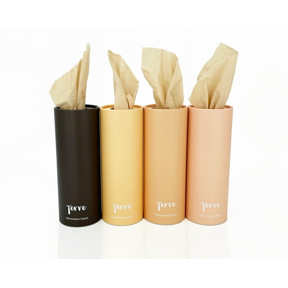 Terre Bamboo Car Cylinder Tissues, 3-Ply, Unbleached, Refillable, 4 Pack (200 Sheets Total), FSC-Certified, Facial Travel Tissues, Eco-Friendly, Tree-Free, Compostable, Strong & Sustainable