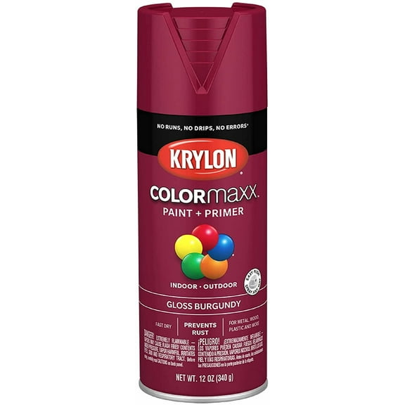 Krylon K05508007 COLORmaxx Spray Paint and Primer for Indoor/Outdoor Use, Gloss Burgundy