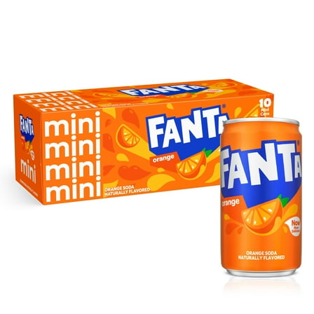 Fanta Orange Soda Pop Fridge Pack, 7.5 fl oz, 10 Pack Mini Cans