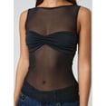 thumbnail image 5 of Nygoyerh Women's Tank Tops Sheer Mesh Vest Sleeveless Crew Neck Solid Color Crop Tops Slim Fit Ruched Vest Trend Clothes, 5 of 6