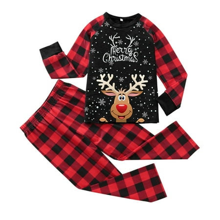 

Rovga Kids For Christmas Family Matching Parent-Child Pajamas Cute Deer Printed Pjs Plaid Long Sleeve Tops Pants Soft Casusal Holiday Sleepwear Festival Family Outfits