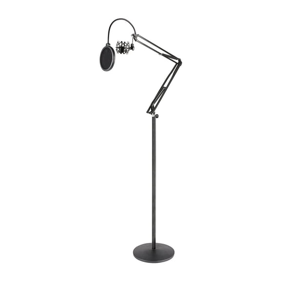 Pyle PMKSH28 Microphone Boom Suspension Stand - Scissor Spring Arm Floor Mic Stand with Shock Mount & Pop Filter Black