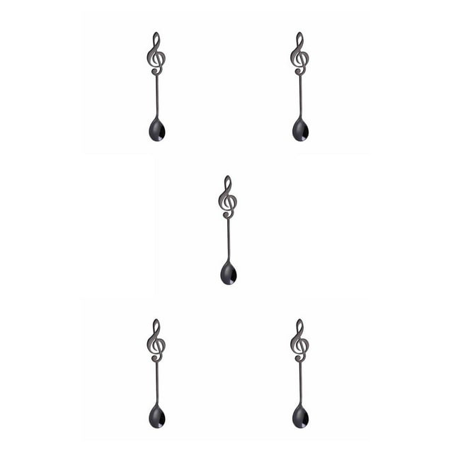 stanreset Musical Coffee Spoon Cutlery Set Stainless Steel Retro Iron Shovel Ice Cream Spoon Scoop Creative Spoon Tea-Spoon Tableware black 5Set