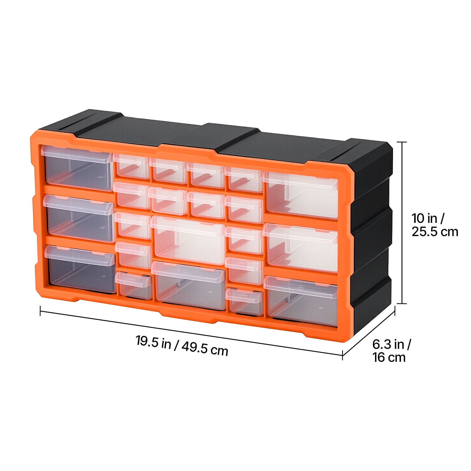 KFFKFF 22-Drawer Plastic Storage Organizer, Stackable Cabinet for Garage Organization, Wall-Mountable Toolbox for Hardware, Beads, Screws, Crafts, and Building Bricks