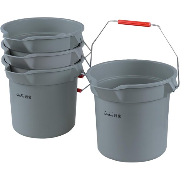 3.5 Gallon Cleaning Plastic Buckets with Handles, Gray Round Utility Pail, 4-Pack