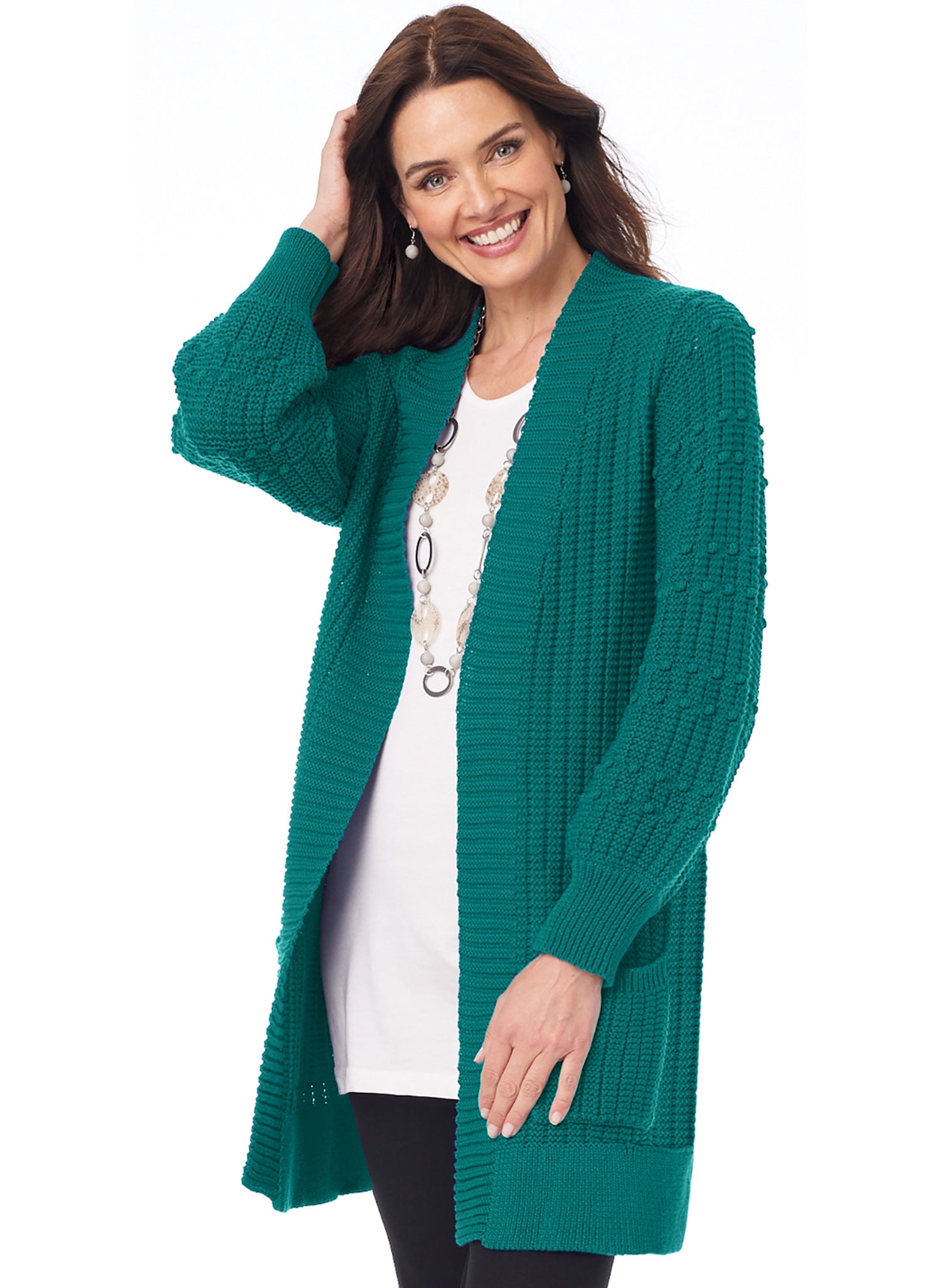 pom pom sleeve open cardigan