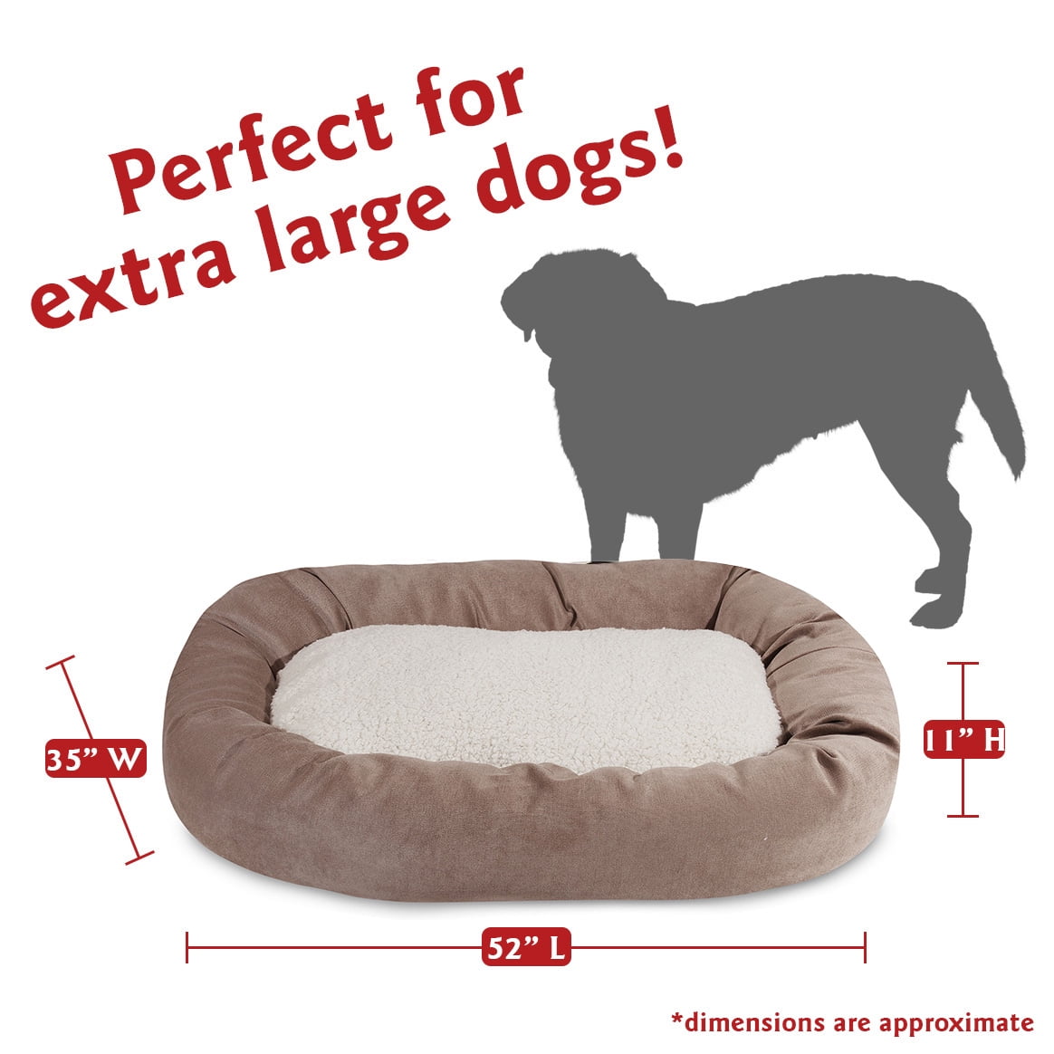 Majestic Pet Sherpa Villa Velvet Bagel Pet Bed for Dogs, Calming Dog Bed Washable, Extra Large, Pearl