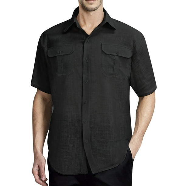 pstuiky camisetas de hombre, Camisa informal de manga corta con solapa y botones de color liso para hombre camisetas de hombre s